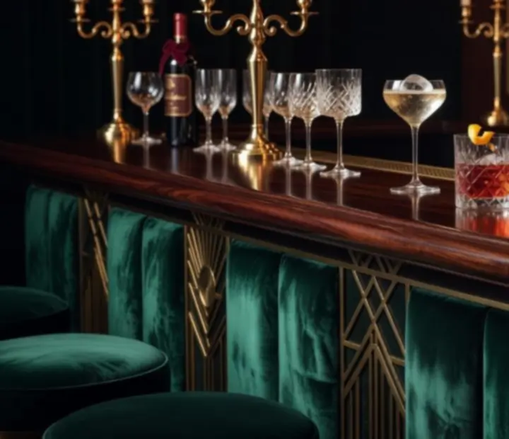 Eleganckie koktajle i kieliszki wina w art déco barze